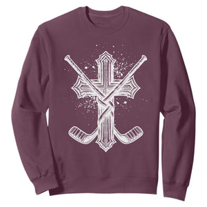 Faith Family Hockey Cross Sweatshirt Religious Ice Hockey Lover Gift TS12 Maroon Print Your Wear