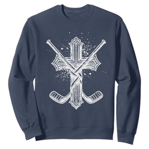 Faith Family Hockey Cross Sweatshirt Religious Ice Hockey Lover Gift TS12 Navy Print Your Wear