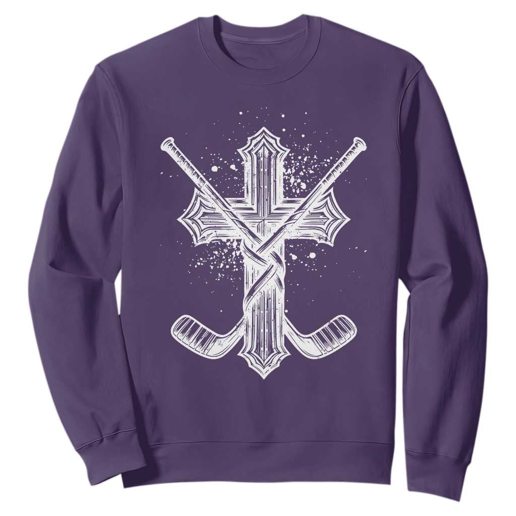 Faith Family Hockey Cross Sweatshirt Religious Ice Hockey Lover Gift TS12 Purple Print Your Wear