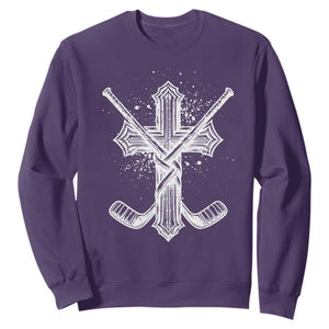 Faith Family Hockey Cross Sweatshirt Religious Ice Hockey Lover Gift TS12 Purple Print Your Wear
