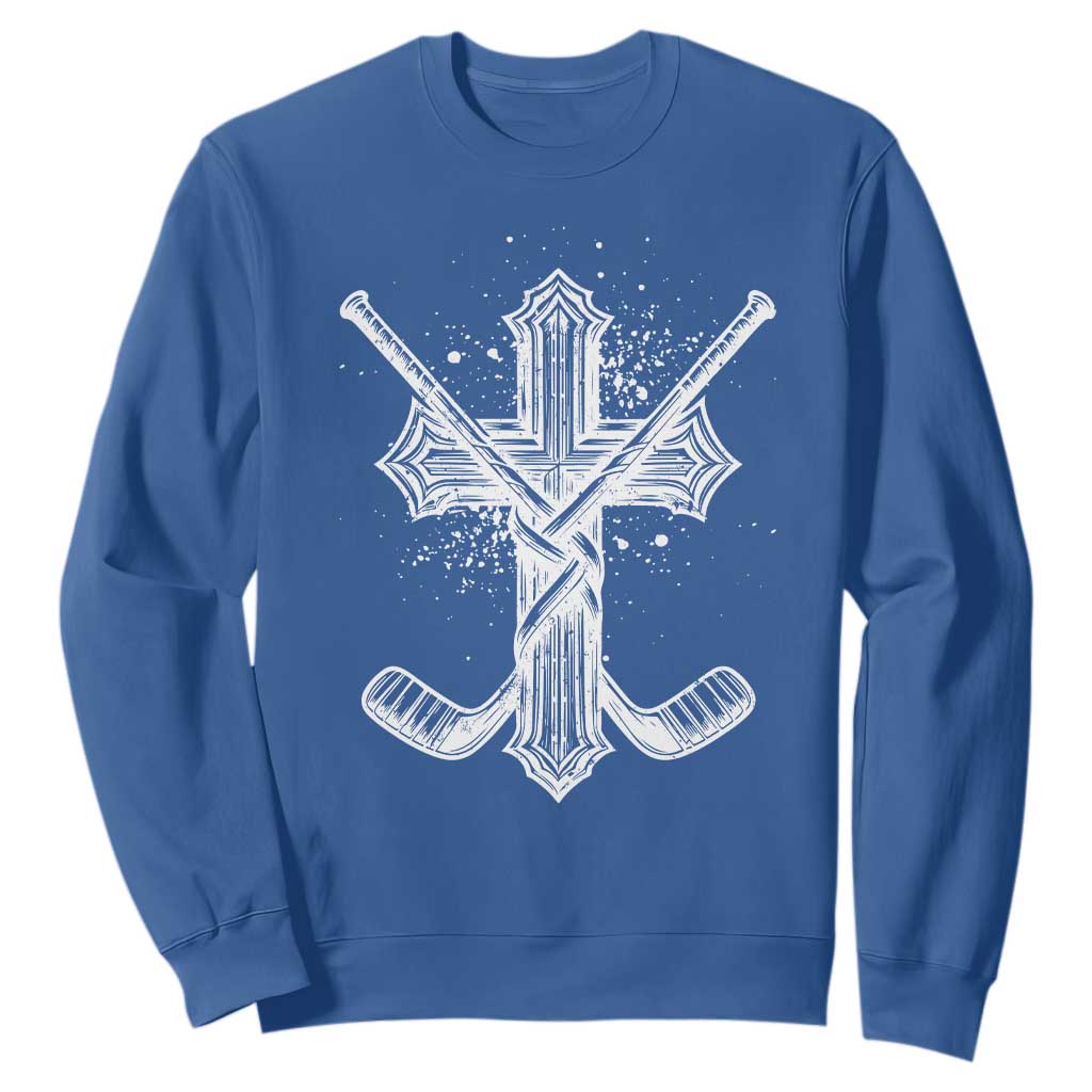 Faith Family Hockey Cross Sweatshirt Religious Ice Hockey Lover Gift TS12 Royal Blue Print Your Wear