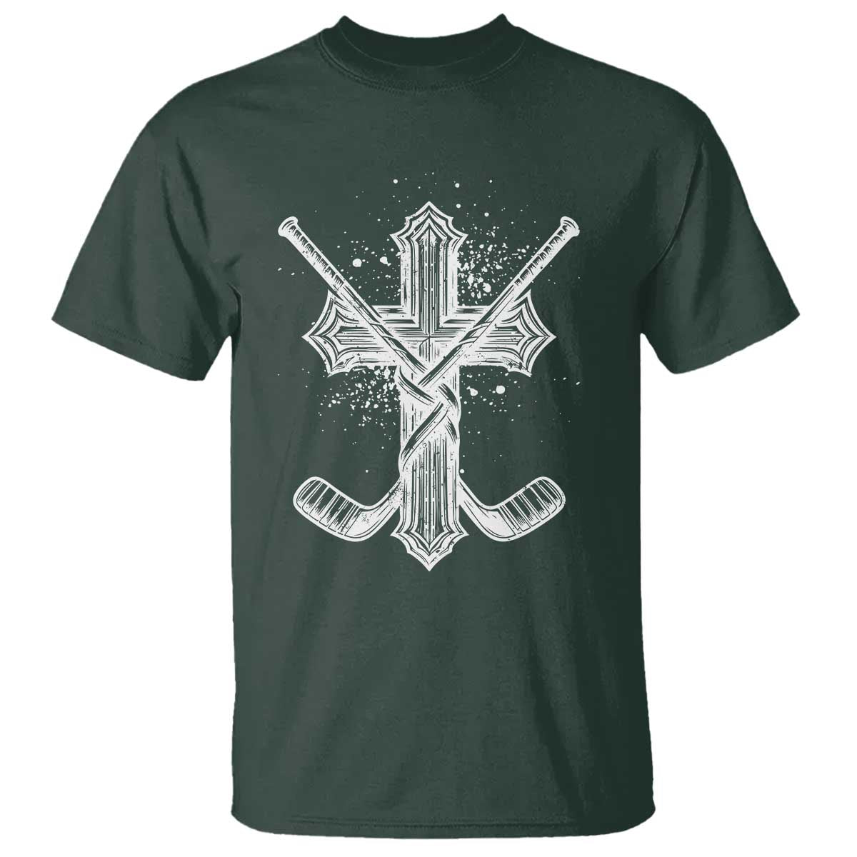Faith Family Hockey Cross T Shirt Religious Ice Hockey Lover Gift TS12 Dark Forest Green Print Your Wear