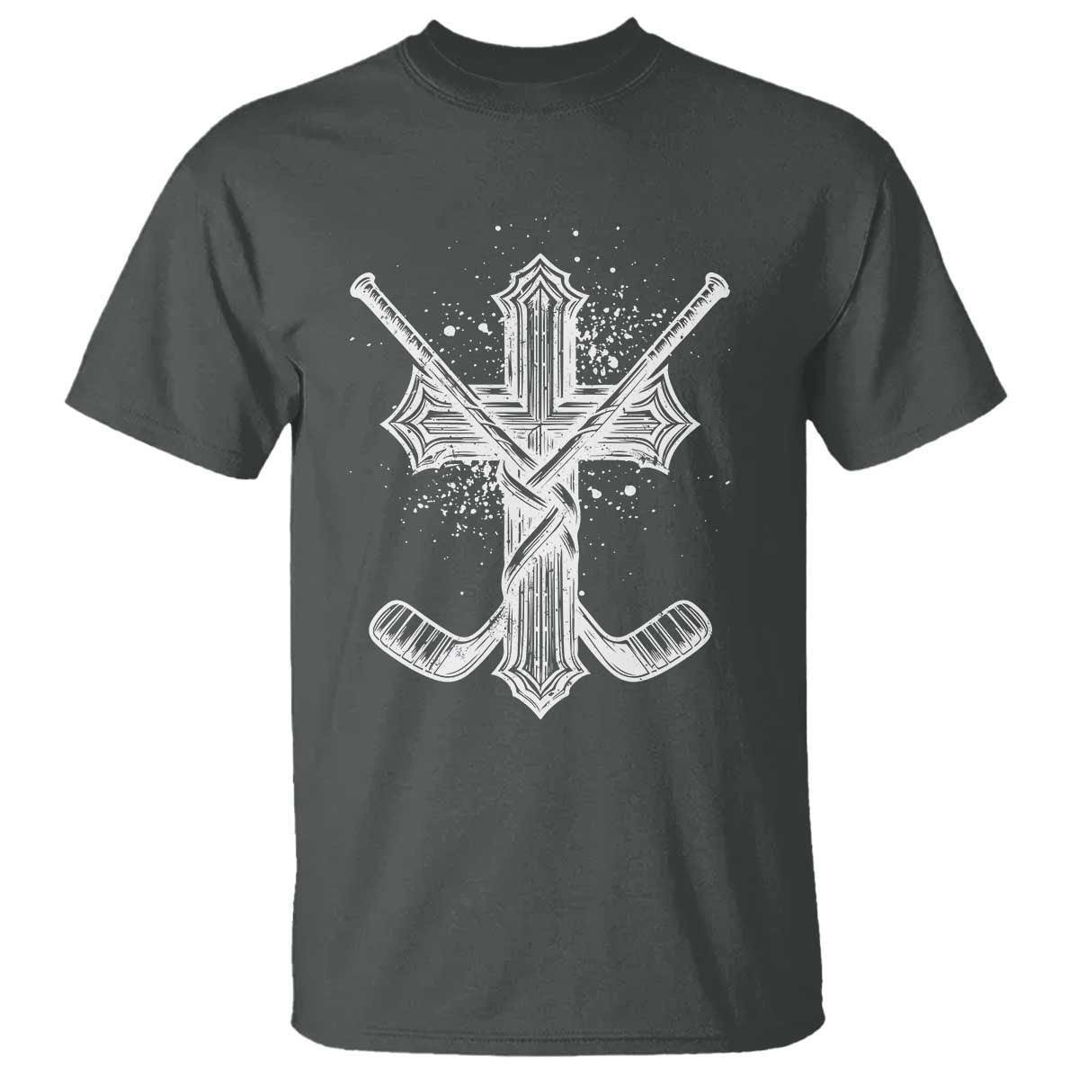 Faith Family Hockey Cross T Shirt Religious Ice Hockey Lover Gift TS12 Dark Heather Print Your Wear
