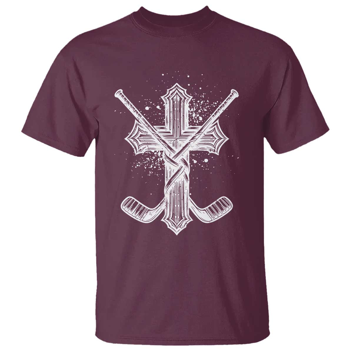 Faith Family Hockey Cross T Shirt Religious Ice Hockey Lover Gift TS12 Maroon Print Your Wear