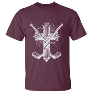 Faith Family Hockey Cross T Shirt Religious Ice Hockey Lover Gift TS12 Maroon Print Your Wear