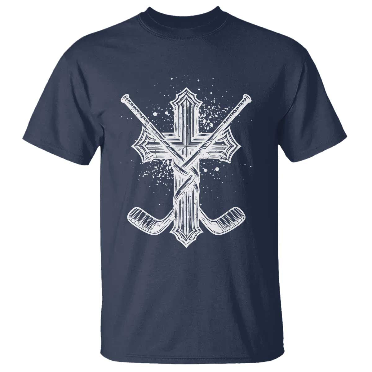 Faith Family Hockey Cross T Shirt Religious Ice Hockey Lover Gift TS12 Navy Print Your Wear