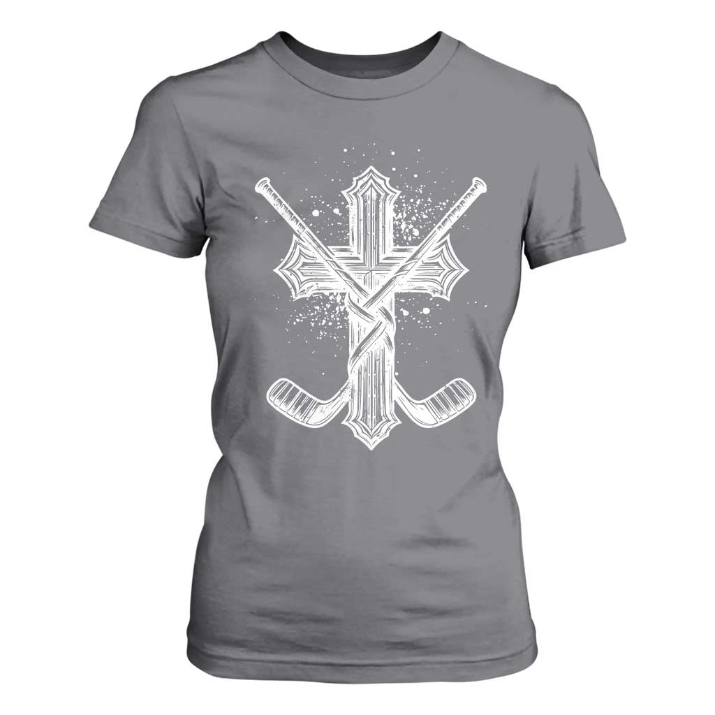 Faith Family Hockey Cross T Shirt For Women Religious Ice Hockey Lover Gift TS12 Charcoal Print Your Wear