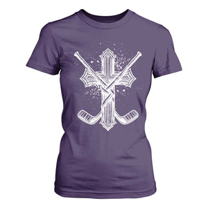Faith Family Hockey Cross T Shirt For Women Religious Ice Hockey Lover Gift TS12 Purple Print Your Wear