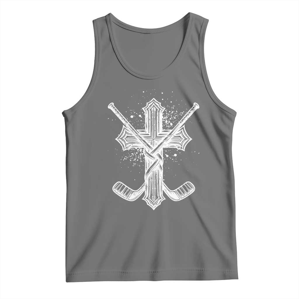 Faith Family Hockey Cross Tank Top Religious Ice Hockey Lover Gift TS12 Black Heather Print Your Wear