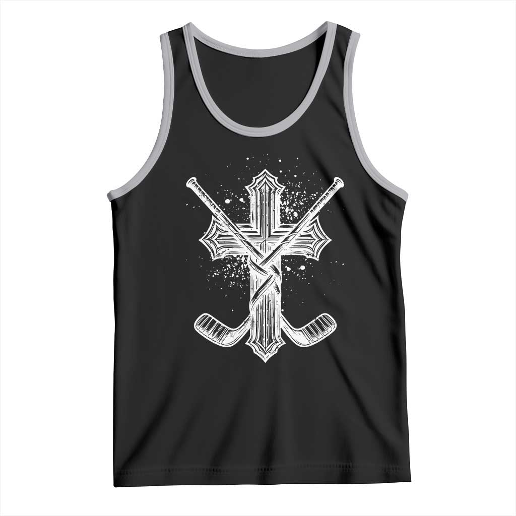 Faith Family Hockey Cross Tank Top Religious Ice Hockey Lover Gift TS12 Black Athletic Heather Print Your Wear