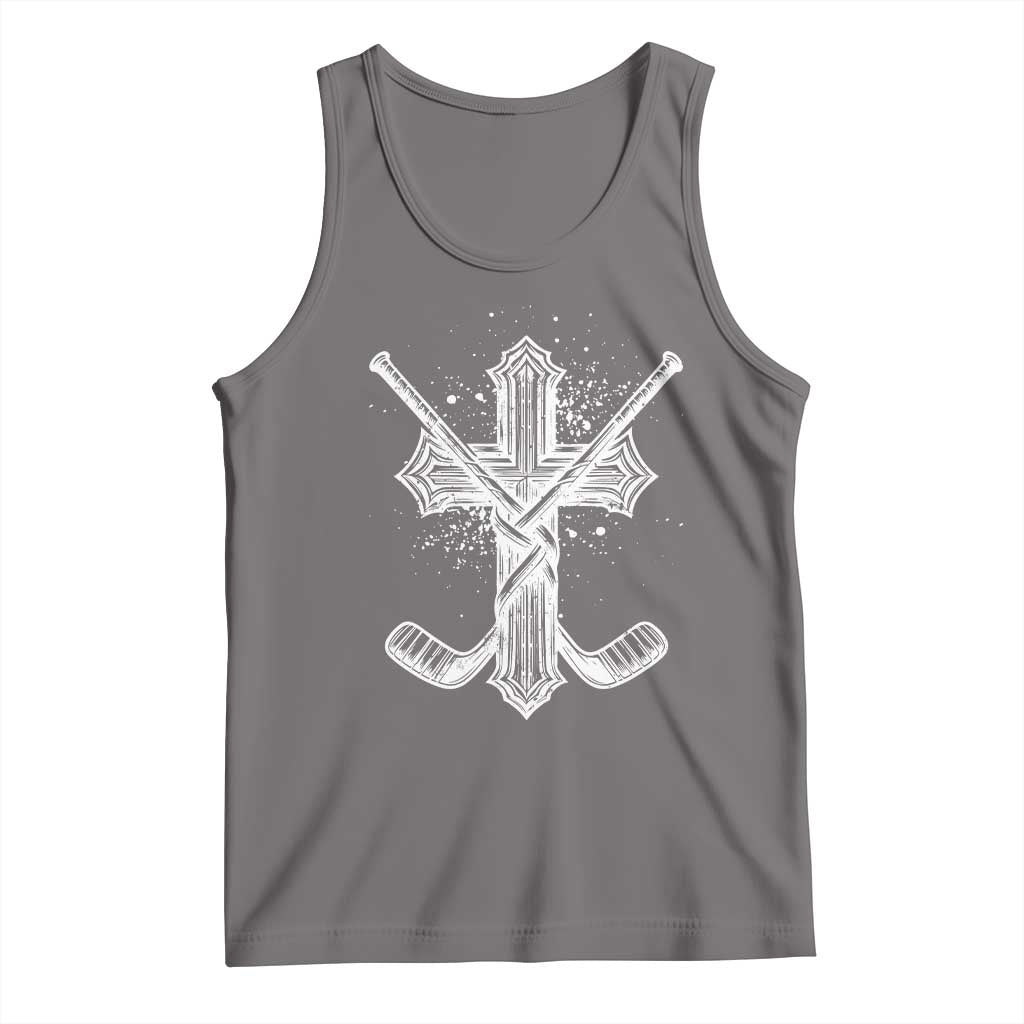 Faith Family Hockey Cross Tank Top Religious Ice Hockey Lover Gift TS12 Deep Heather Print Your Wear