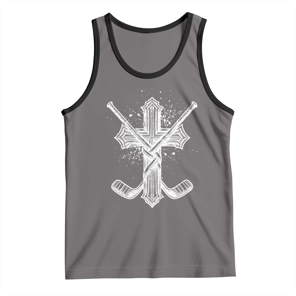 Faith Family Hockey Cross Tank Top Religious Ice Hockey Lover Gift TS12 Deep Heather Black Print Your Wear