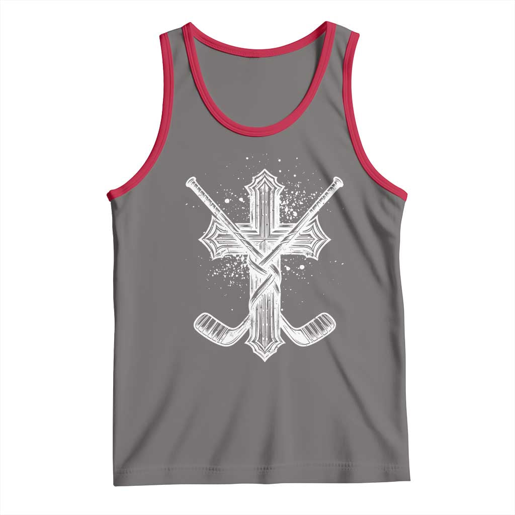 Faith Family Hockey Cross Tank Top Religious Ice Hockey Lover Gift TS12 Deep Heather Red Print Your Wear