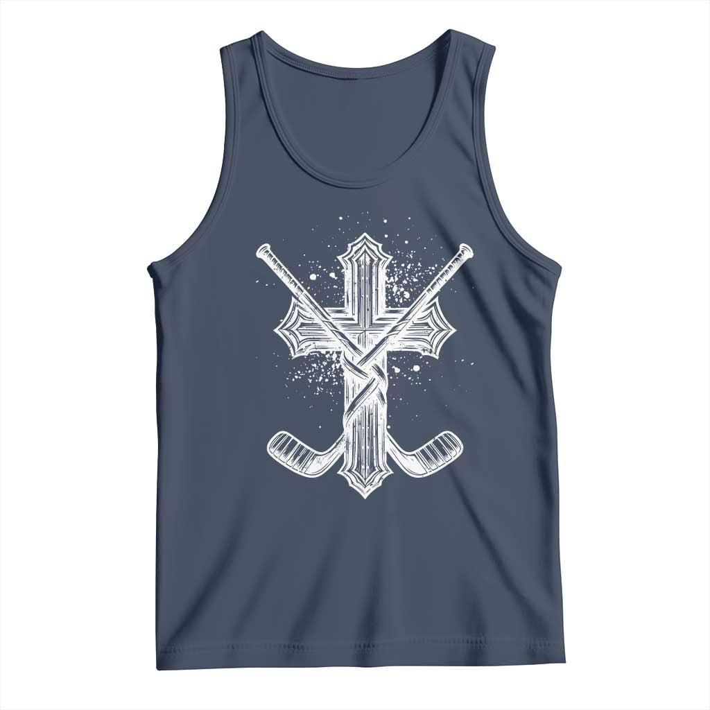 Faith Family Hockey Cross Tank Top Religious Ice Hockey Lover Gift TS12 Navy Print Your Wear