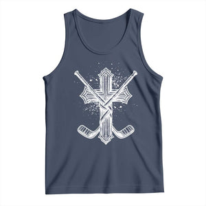 Faith Family Hockey Cross Tank Top Religious Ice Hockey Lover Gift TS12 Navy Print Your Wear