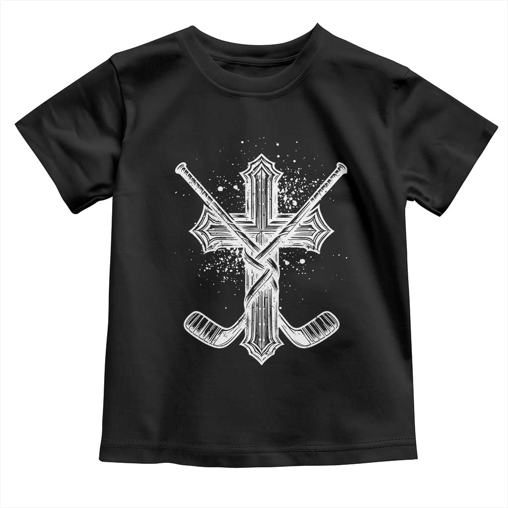 Faith Family Hockey Cross Toddler T Shirt Religious Ice Hockey Lover Gift TS12 Black Print Your Wear