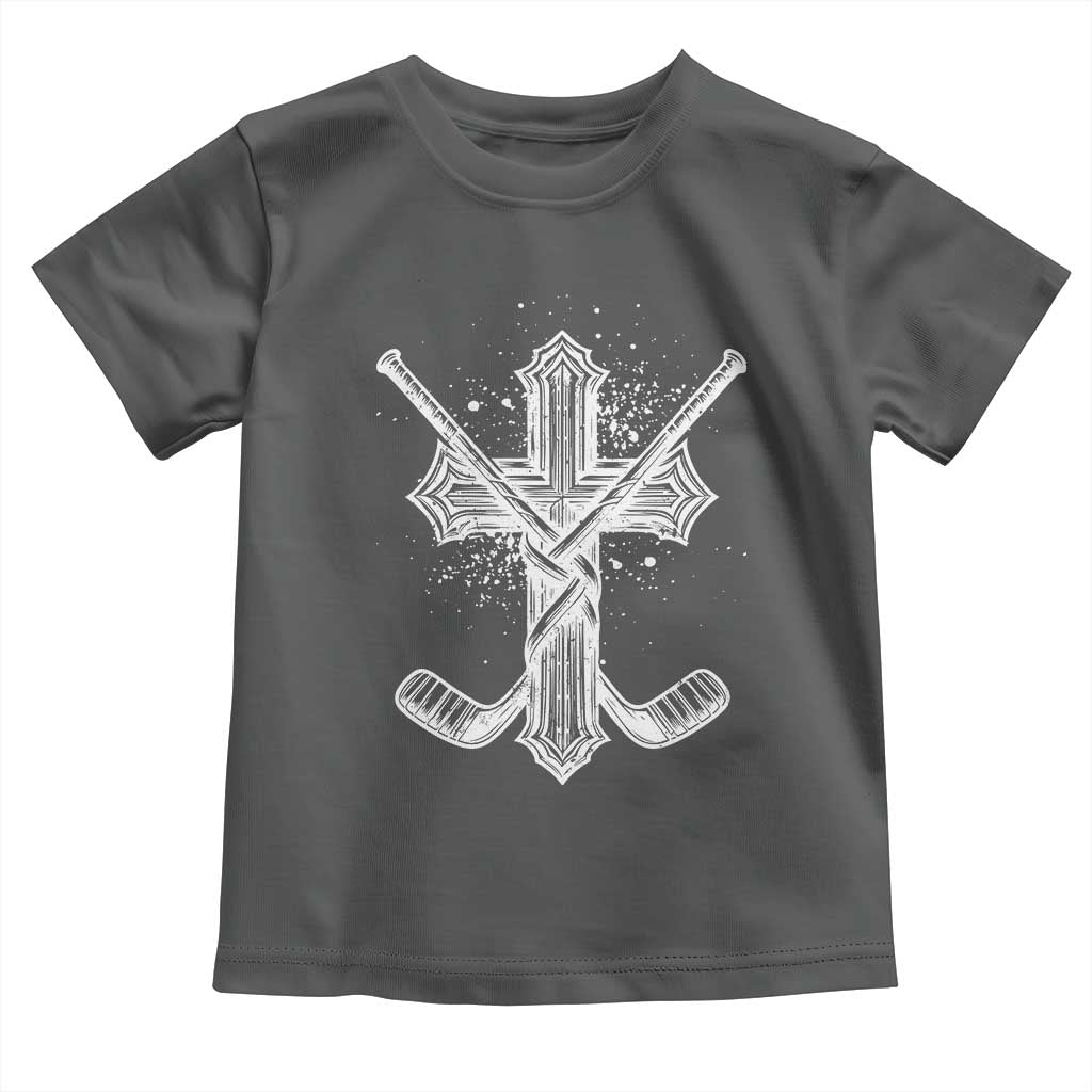 Faith Family Hockey Cross Toddler T Shirt Religious Ice Hockey Lover Gift TS12 Dark Heather Print Your Wear