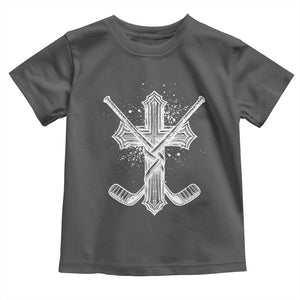 Faith Family Hockey Cross Toddler T Shirt Religious Ice Hockey Lover Gift TS12 Dark Heather Print Your Wear