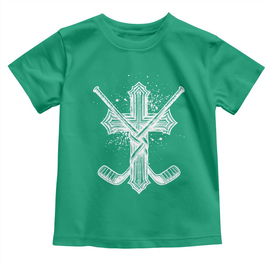 Faith Family Hockey Cross Toddler T Shirt Religious Ice Hockey Lover Gift TS12 Irish Green Print Your Wear