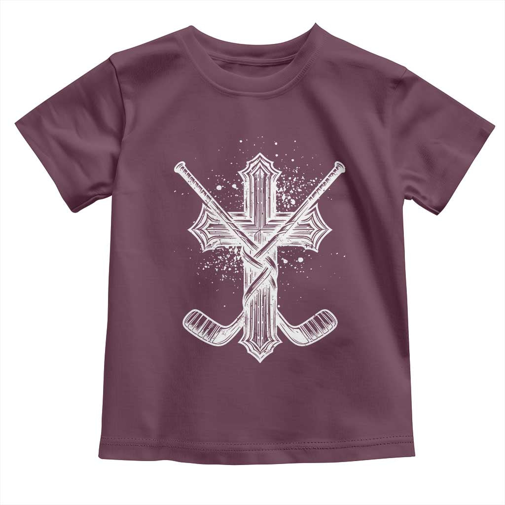 Faith Family Hockey Cross Toddler T Shirt Religious Ice Hockey Lover Gift TS12 Maroon Print Your Wear