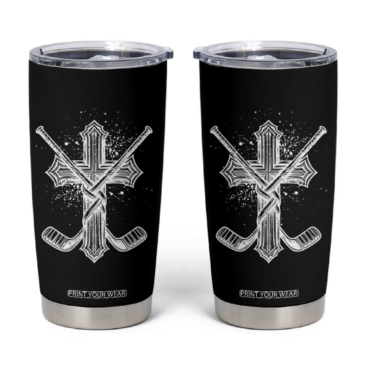 Faith Family Hockey Cross Tumbler Cup Religious Ice Hockey Lover Gift TS12 Black Print Your Wear