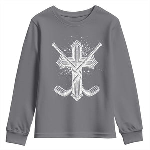 Faith Family Hockey Cross Youth Sweatshirt Religious Ice Hockey Lover Gift TS12 Charcoal Print Your Wear