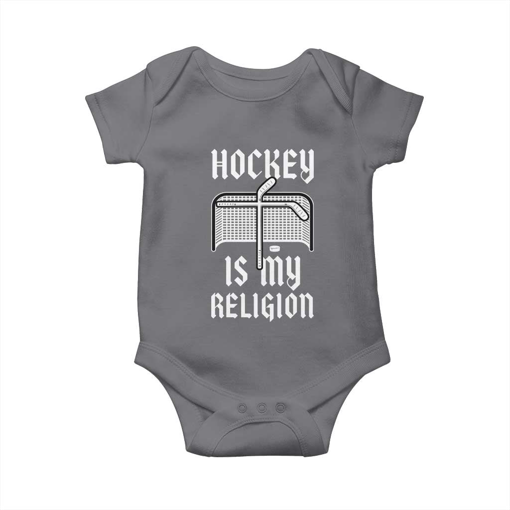 Hockey Is My Religion Baby Onesie Funny Christian Goalie Gift TS12 Charcoal Print Your Wear