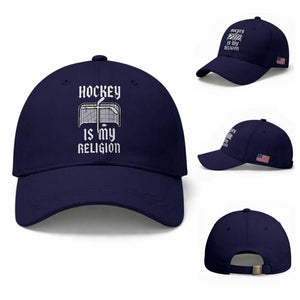 Hockey Is My Religion Baseball Cap Funny Christian Goalie Gift TS12 Baseball Cap Universal Fit Dark Blue Print Your Wear
