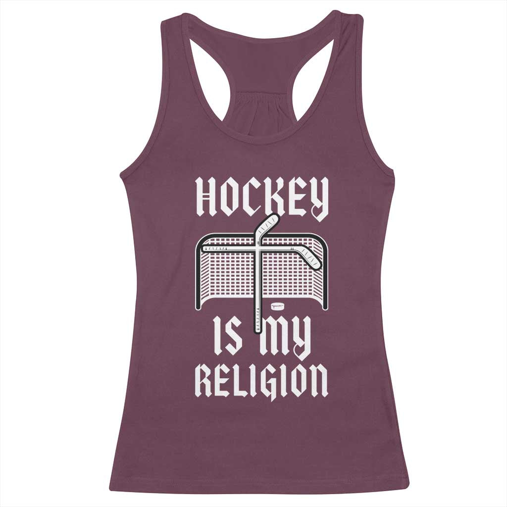 Hockey Is My Religion Racerback Tank Top Funny Christian Goalie Gift TS12 Maroon Print Your Wear