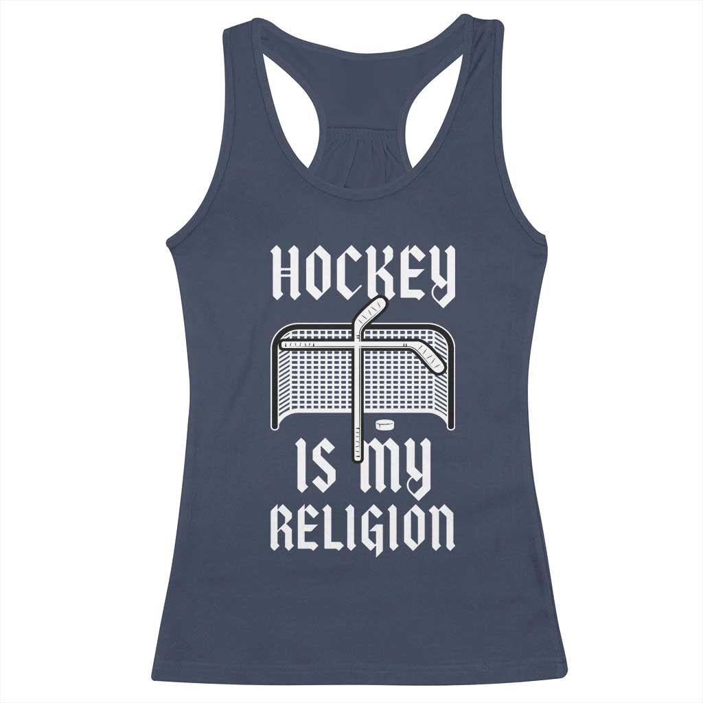 Hockey Is My Religion Racerback Tank Top Funny Christian Goalie Gift TS12 Navy Print Your Wear