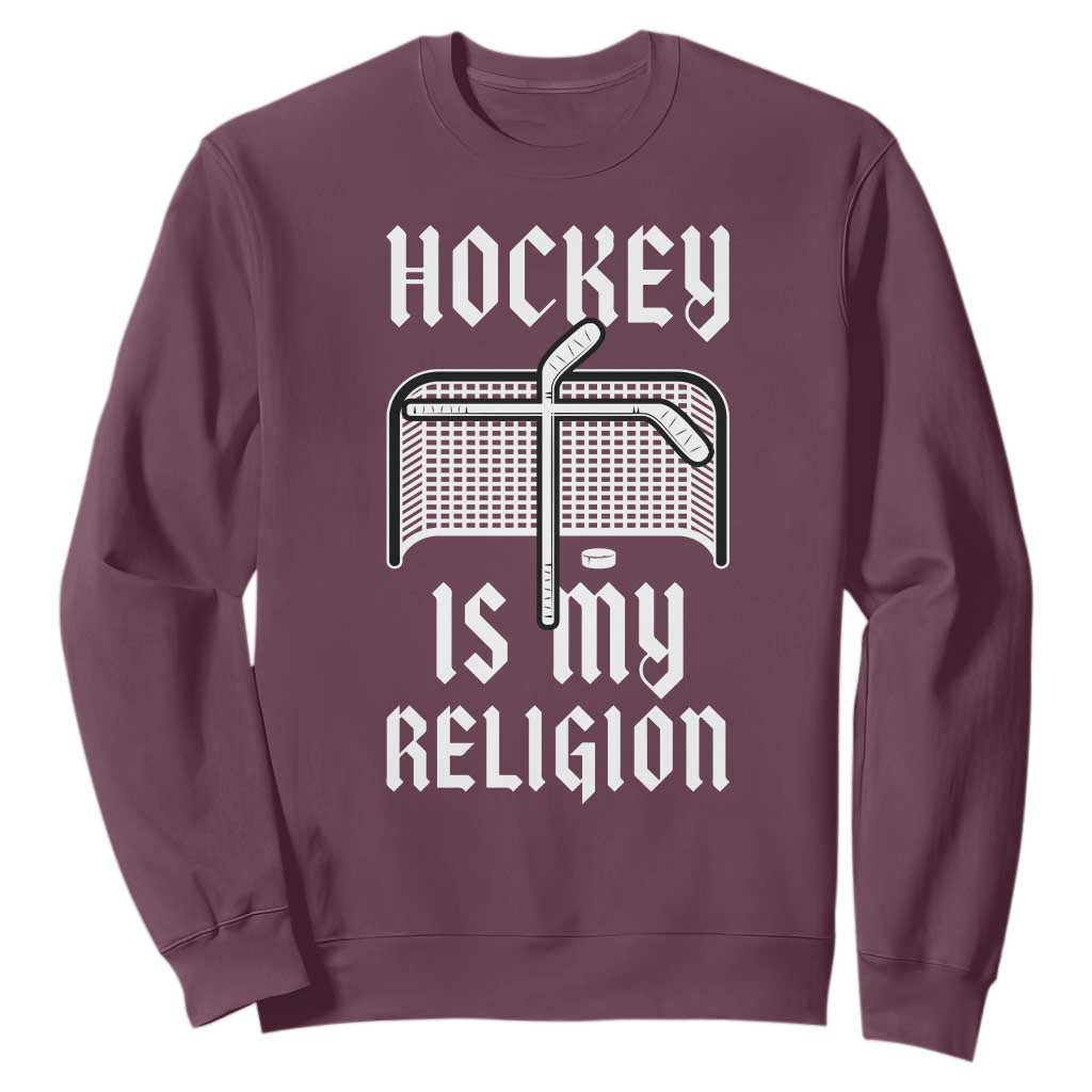 Hockey Is My Religion Sweatshirt Funny Christian Goalie Gift TS12 Maroon Print Your Wear
