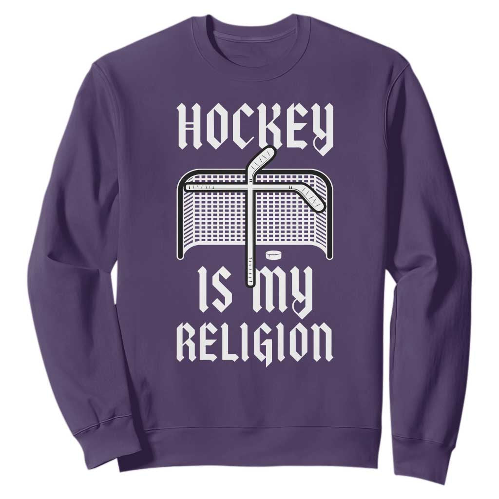 Hockey Is My Religion Sweatshirt Funny Christian Goalie Gift TS12 Purple Print Your Wear