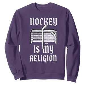 Hockey Is My Religion Sweatshirt Funny Christian Goalie Gift TS12 Purple Print Your Wear