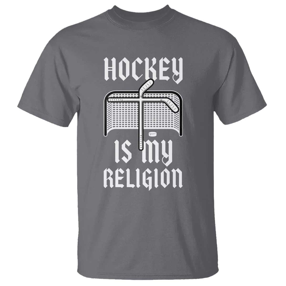 Hockey Is My Religion T Shirt Funny Christian Goalie Gift TS12 Charcoal Print Your Wear