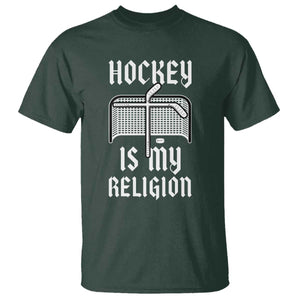 Hockey Is My Religion T Shirt Funny Christian Goalie Gift TS12 Dark Forest Green Print Your Wear