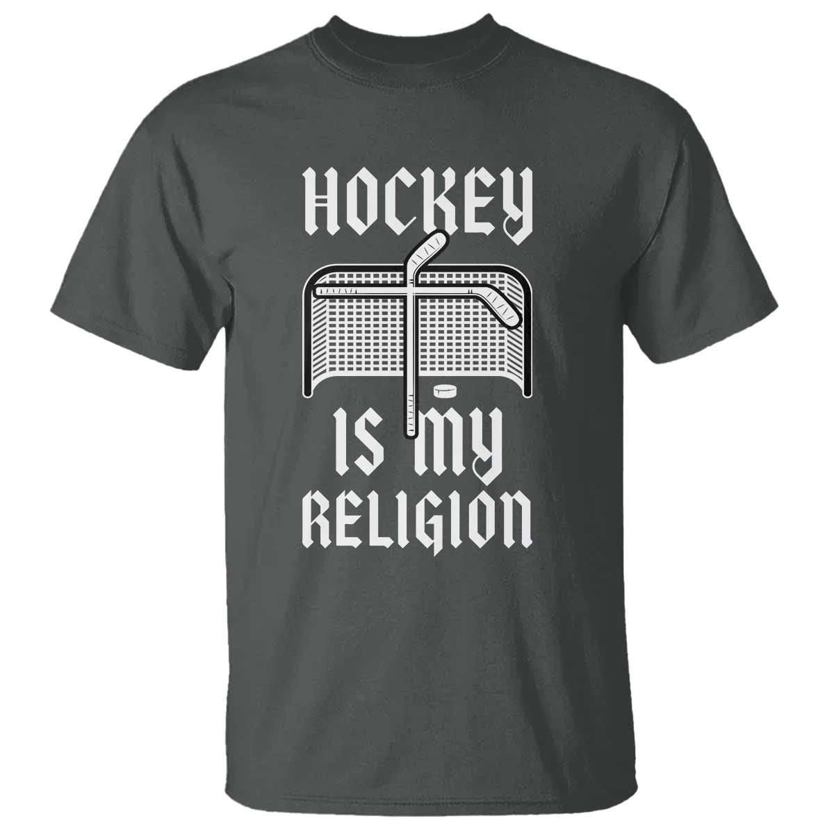 Hockey Is My Religion T Shirt Funny Christian Goalie Gift TS12 Dark Heather Print Your Wear