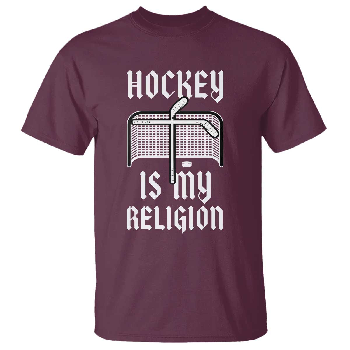 Hockey Is My Religion T Shirt Funny Christian Goalie Gift TS12 Maroon Print Your Wear