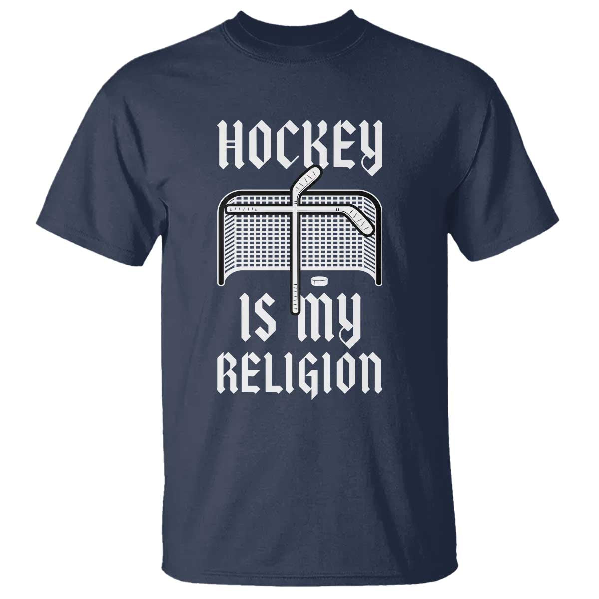 Hockey Is My Religion T Shirt Funny Christian Goalie Gift TS12 Navy Print Your Wear