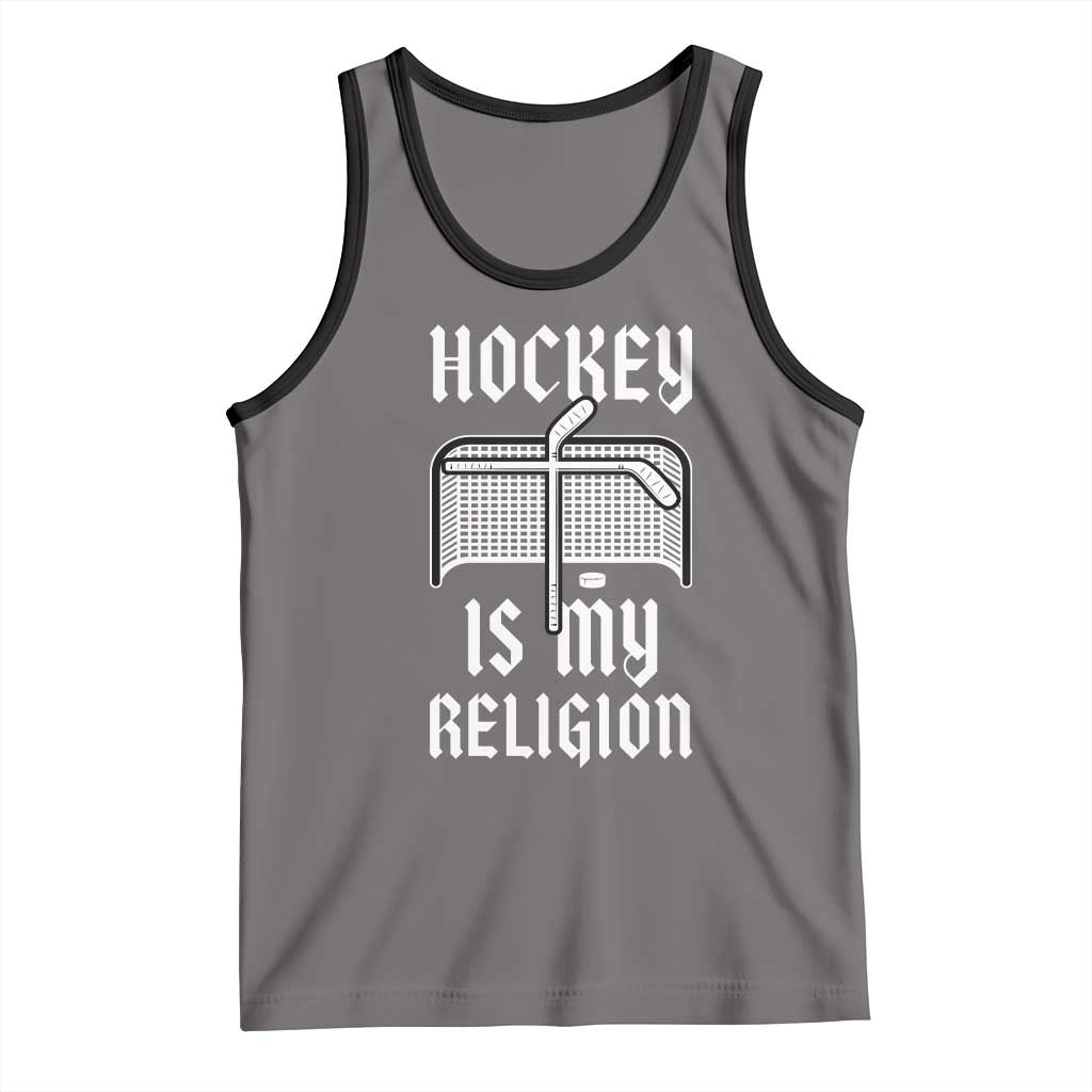 Hockey Is My Religion Tank Top Funny Christian Goalie Gift TS12 Deep Heather Black Print Your Wear