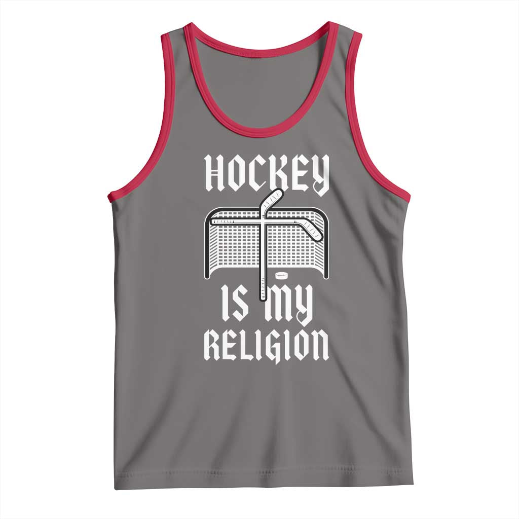 Hockey Is My Religion Tank Top Funny Christian Goalie Gift TS12 Deep Heather Red Print Your Wear