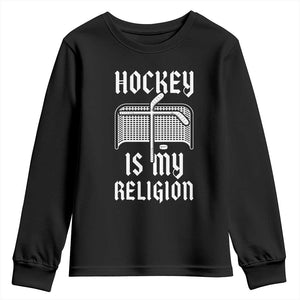 Hockey Is My Religion Youth Sweatshirt Funny Christian Goalie Gift TS12 Black Print Your Wear