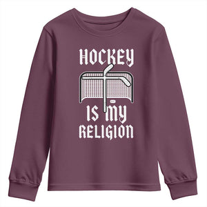 Hockey Is My Religion Youth Sweatshirt Funny Christian Goalie Gift TS12 Maroon Print Your Wear