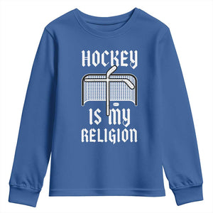 Hockey Is My Religion Youth Sweatshirt Funny Christian Goalie Gift TS12 Royal Blue Print Your Wear