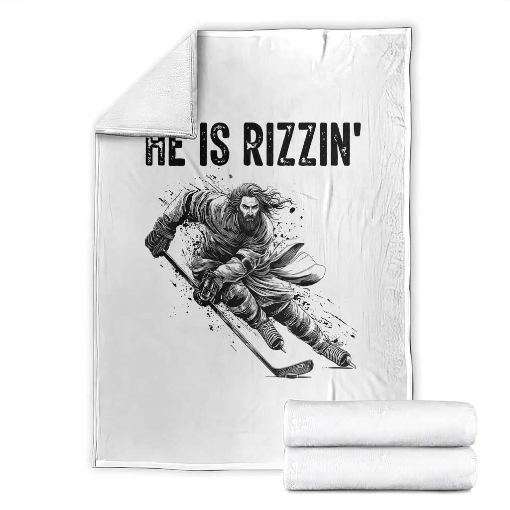 Funny Christian Ice Hockey Lover Gift Throw Blanket He Is Rizzin TS12 White Print Your Wear