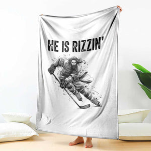 Funny Christian Ice Hockey Lover Gift Throw Blanket He Is Rizzin TS12 Print Your Wear