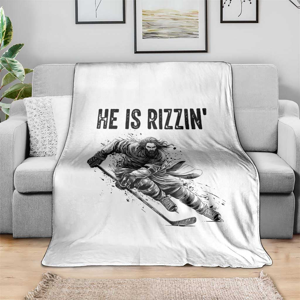 Funny Christian Ice Hockey Lover Gift Throw Blanket He Is Rizzin TS12 Print Your Wear