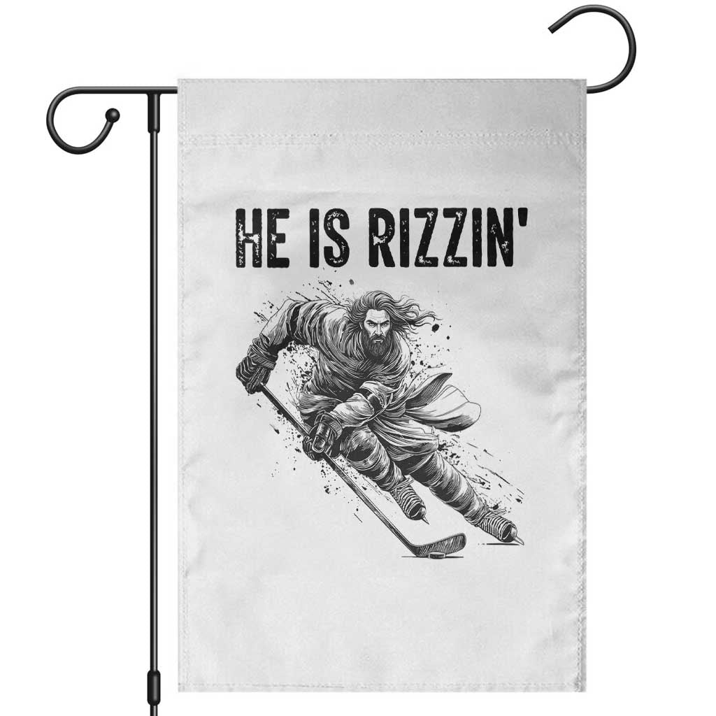 Funny Christian Ice Hockey Lover Gift Garden Flag He Is Rizzin TS12 White Print Your Wear