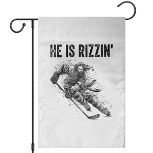 Funny Christian Ice Hockey Lover Gift Garden Flag He Is Rizzin TS12 White Print Your Wear