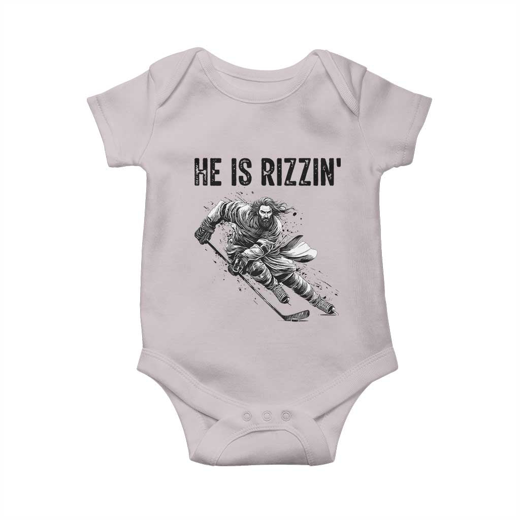 Funny Christian Ice Hockey Lover Gift Baby Onesie He Is Rizzin TS12 Ice Gray Print Your Wear