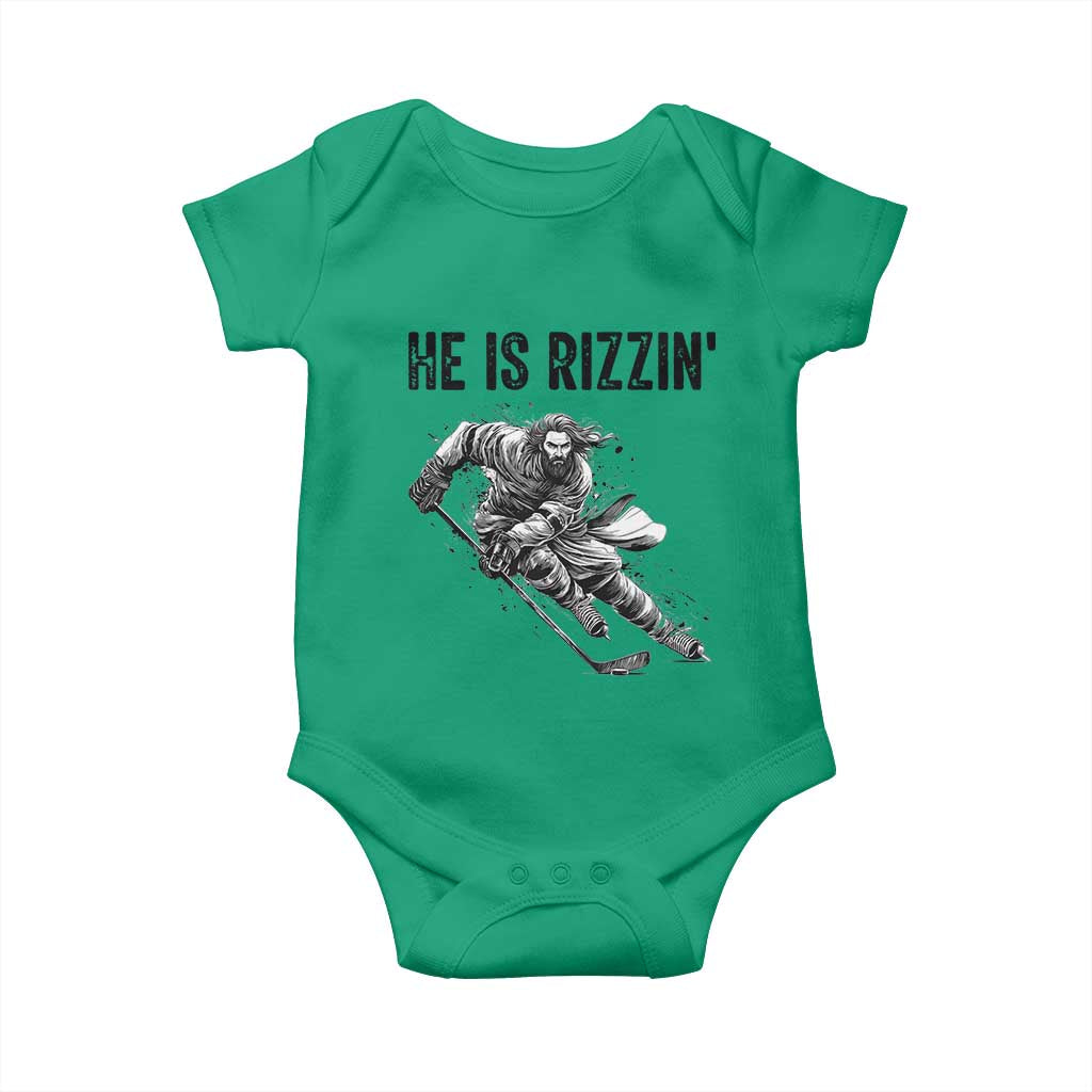 Funny Christian Ice Hockey Lover Gift Baby Onesie He Is Rizzin TS12 Irish Green Print Your Wear
